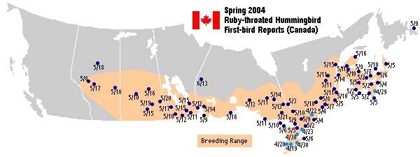 Ruby-throated map for Canada