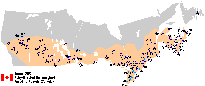 Ruby-throated map for Canada