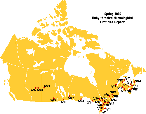 Ruby-throated map for Canada